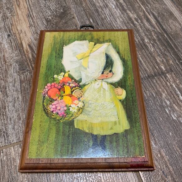 Vintage 70s Springbok Wood Original Painting Mary Hamilton “Woodtints Girl” - Picture 2 of 5